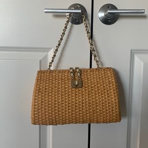 Wicker purse with metal chain